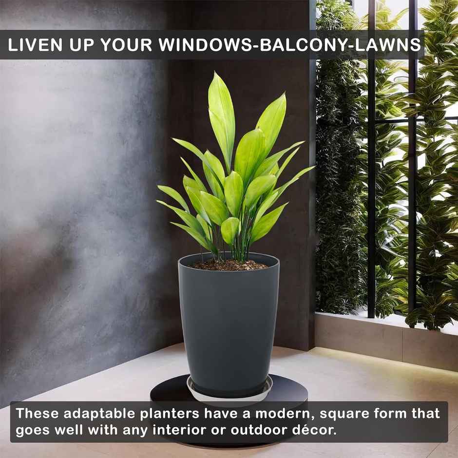 Kuber Industries 14 Inch Plain Tower Flower Pot with Plate for Home & Garden | Grey