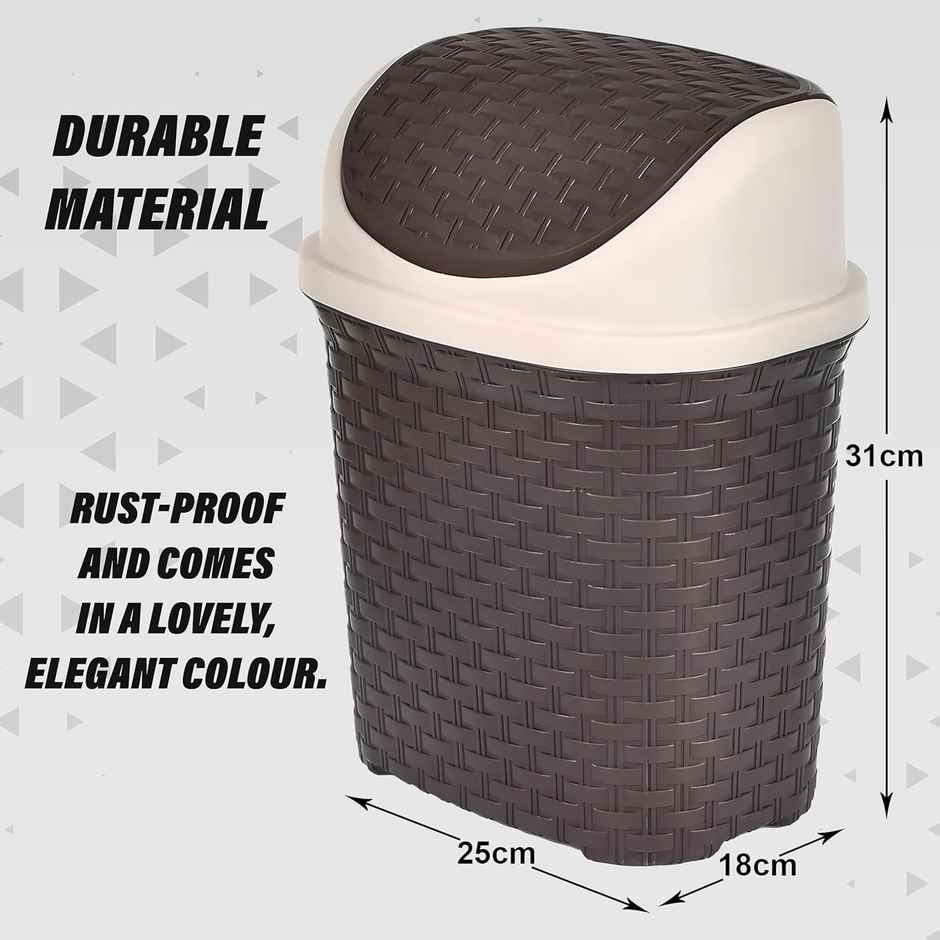 Kuber Industries Plastic Dustbin with Swing Lid | 7 Litre | Garbage Bin | Brown