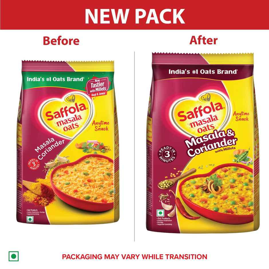 Saffola Masala Oats | Masala Coriander | Anytime Snack | Ready in 3 mins | Millets Goodness |500g