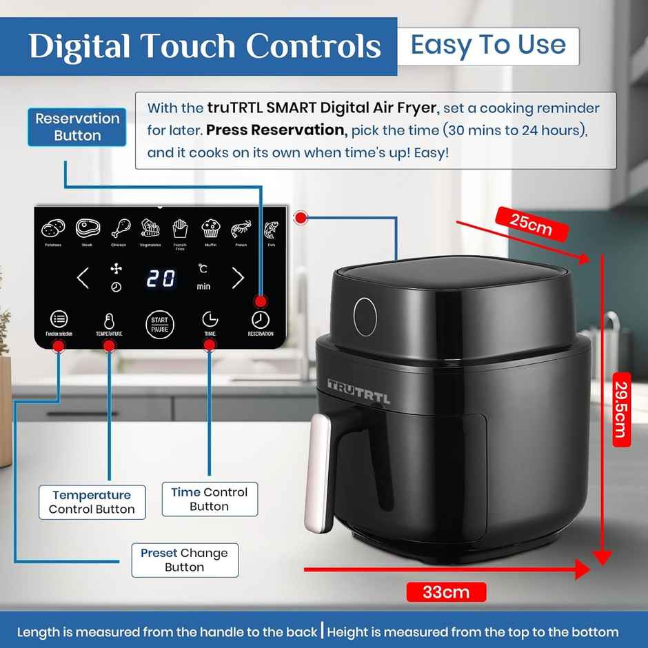 truTRTL Smart Digital 4.5L Air Fryer for Home| 1400 Watt| 8 Preset Menu| Glossy Black
