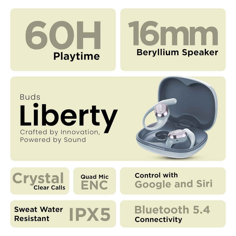 truke Buds Liberty Truly Wireless Bluetooth OWS with SpatialAudio, 60H Battery - Slate Blue