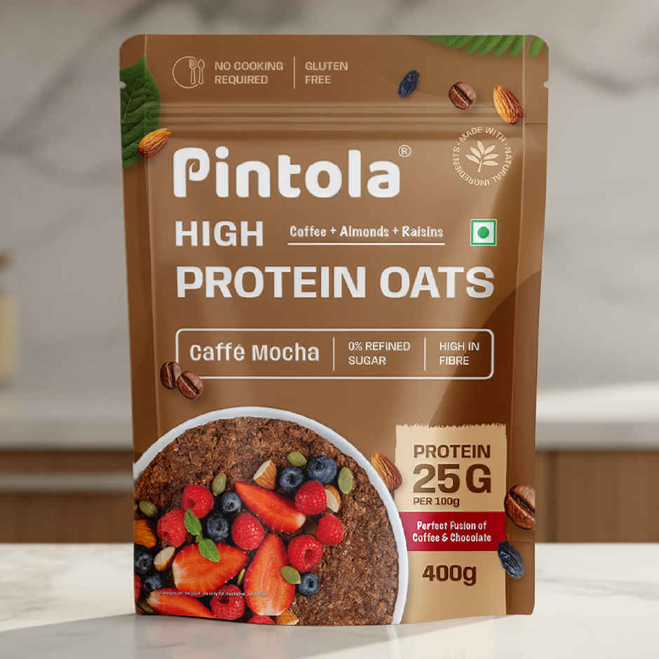 Pintola 25G High Protein Oats | Caffe Mocha - No Refined Sugar - With Almonds & Raisins