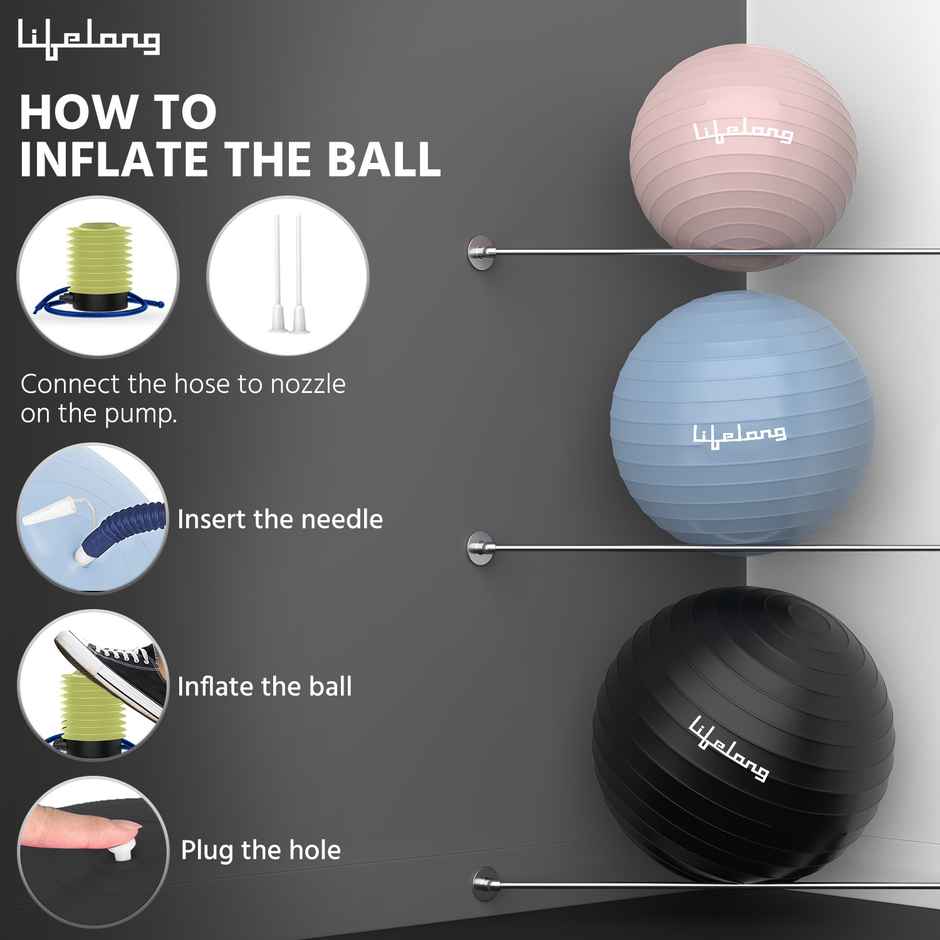 Lifelong Gym Ball For Exercise|Anti Burst Exercise Ball With Foot Pump(65 Cm, Blue)