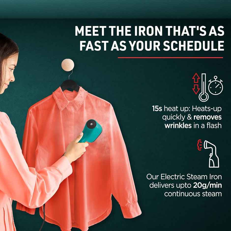 Tefal Pure Pop-up Handheld Garment Steamer 1300 Watts, Reversible Pad, Vertical Steam|Green- 120 ml