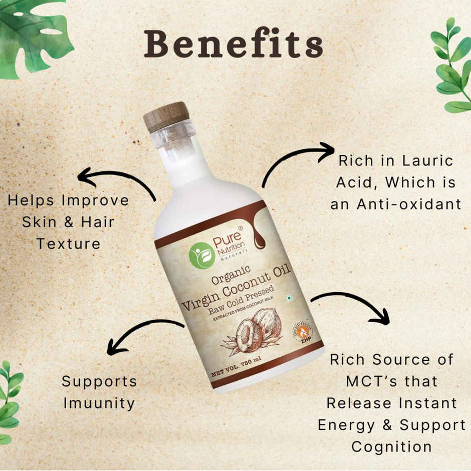 Pure Nutrition Organic Virgin Coconut Cold Pressed Oil Glass Bottle | Nourishes Skin And Hair