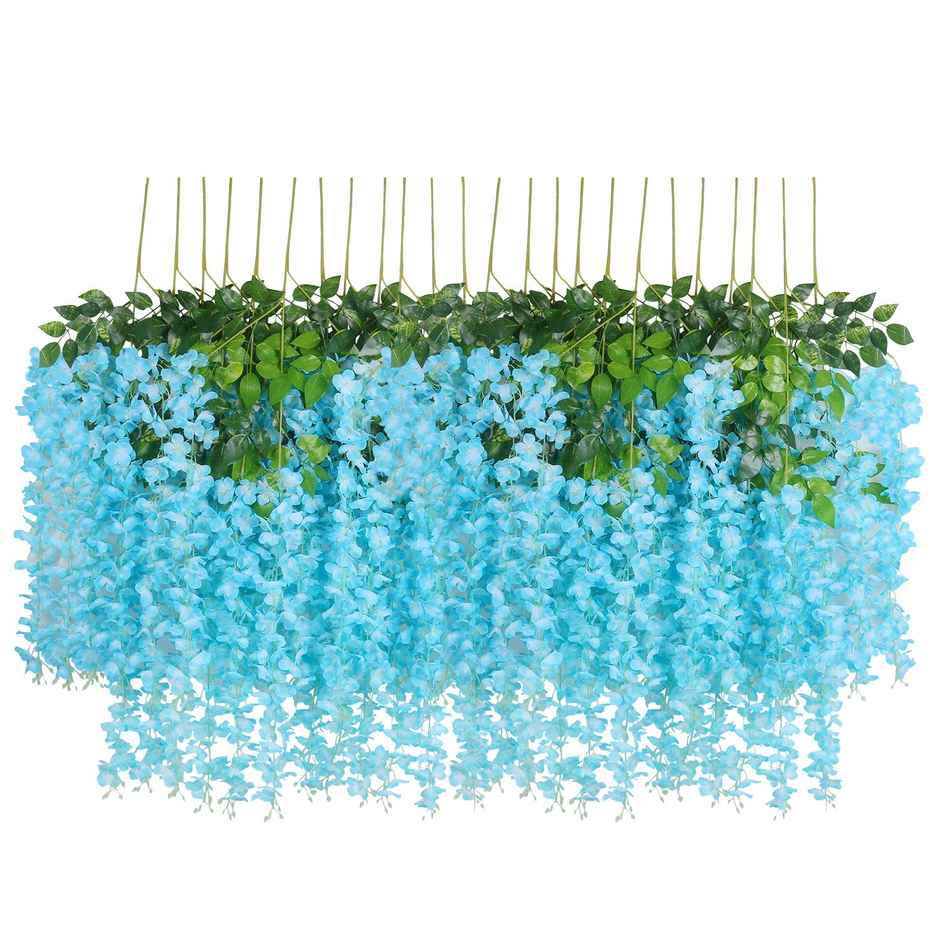 Well Art Gallery Artificial Wisteria Hanging Flowers Vines String Decorations (Pack Of 4,Sky Blue)