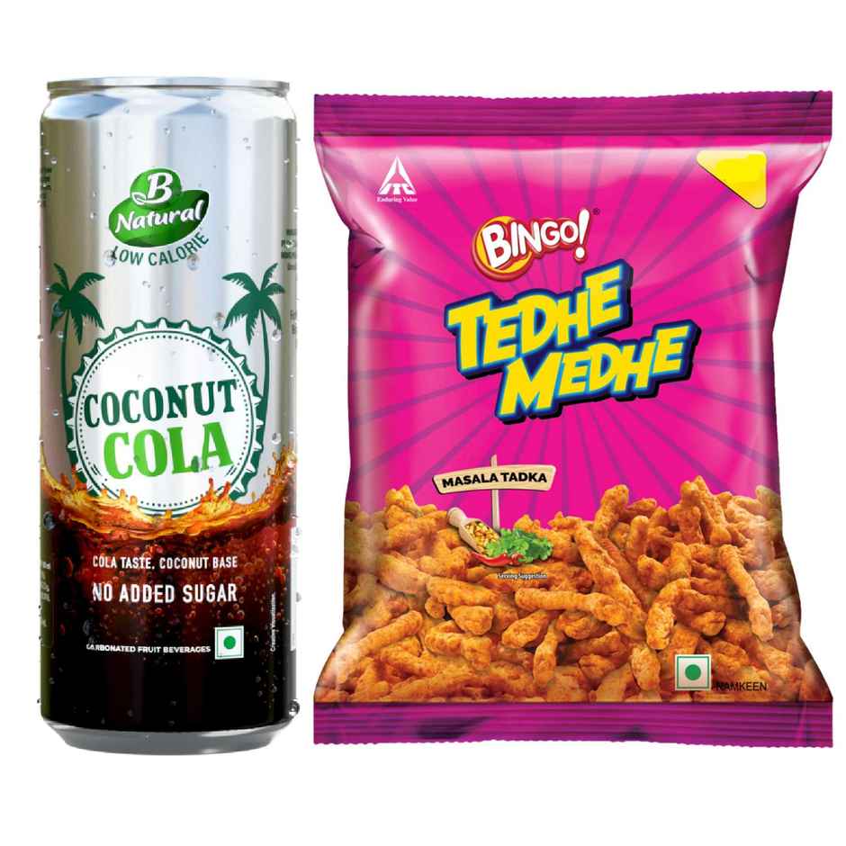 B Natural Coco Nut Cola (250ml) & Bingo! Tedhe Medhe | Masala Tadka (75g) Combo