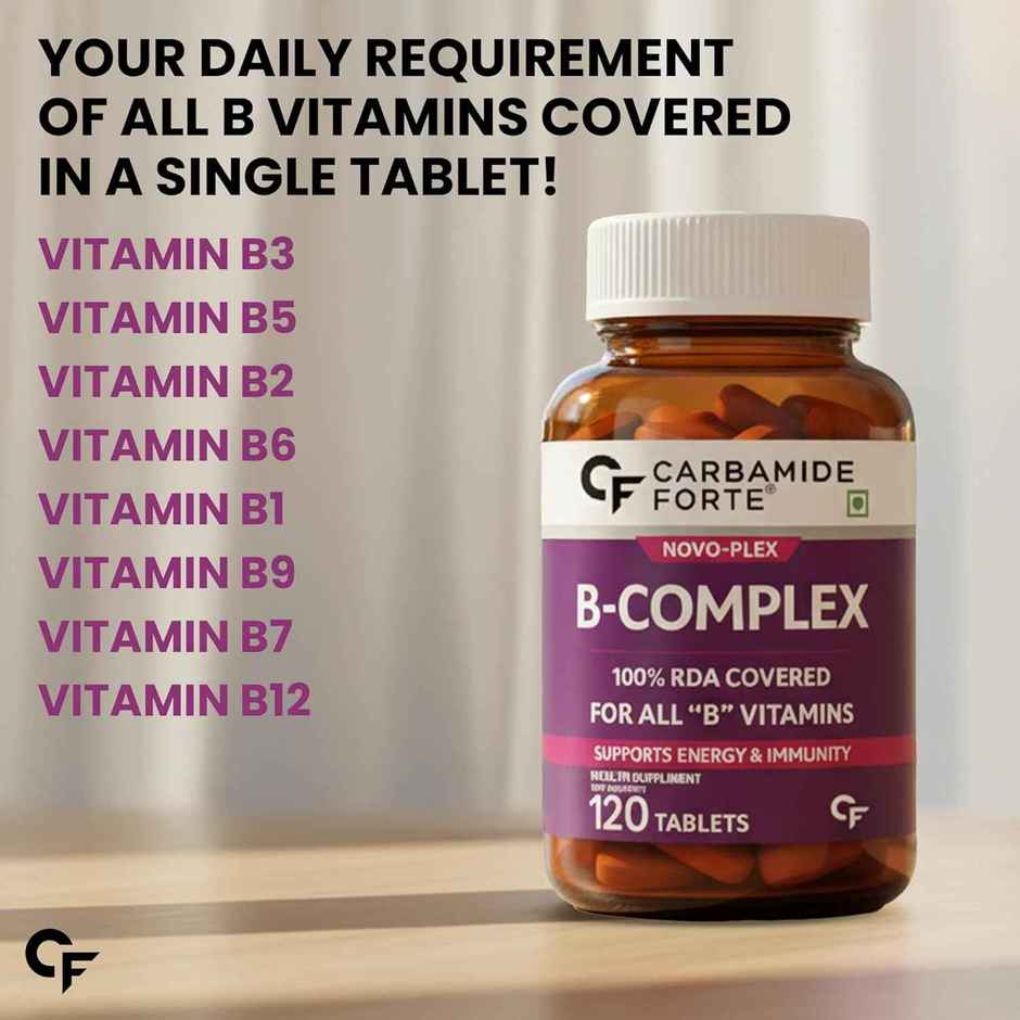 Carbamide Forte Vitamin B-Complex Tablets - 100% RDA for B Vitamins-B1, B2, B3, B5, B6, B9 & B12