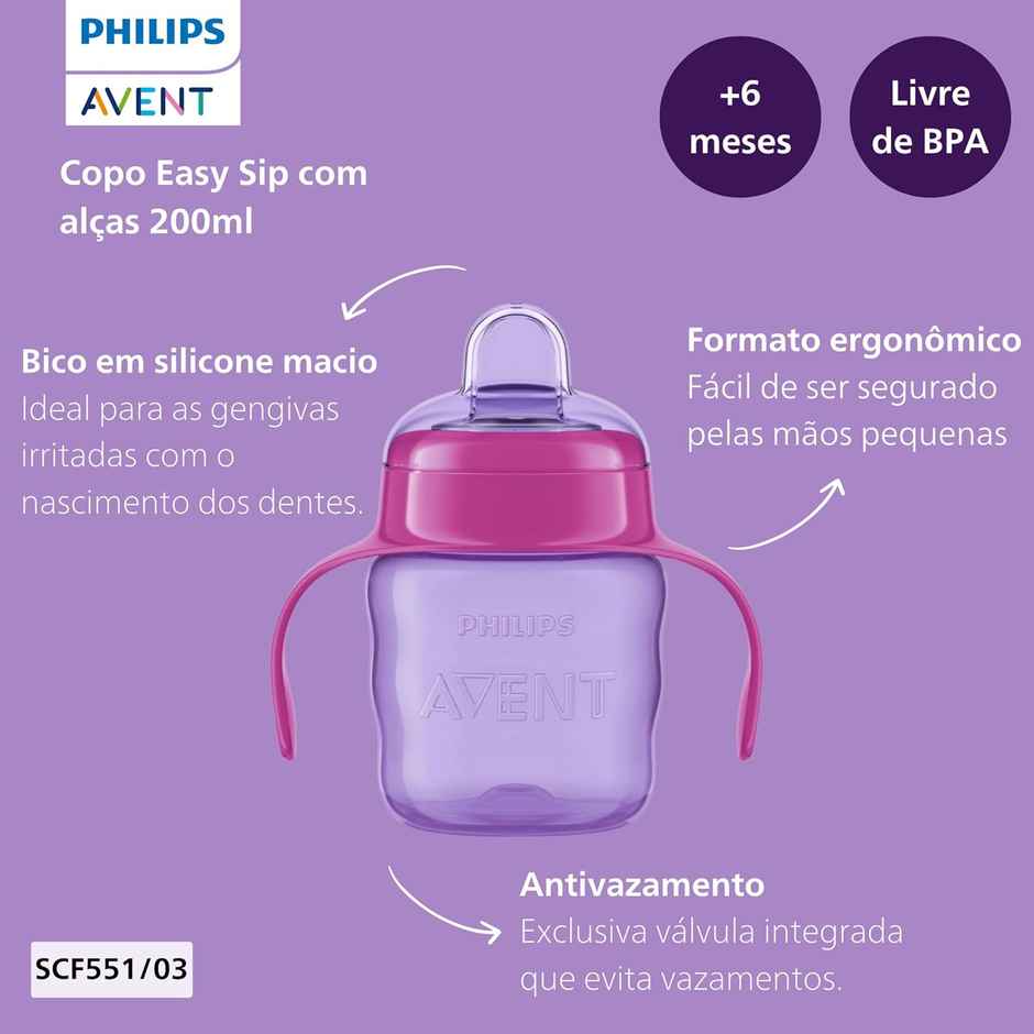 Philips Avent Silicone Classic Spout Cup with Handle | Pink/Purple | 6M+| 200ml | SCF551/03