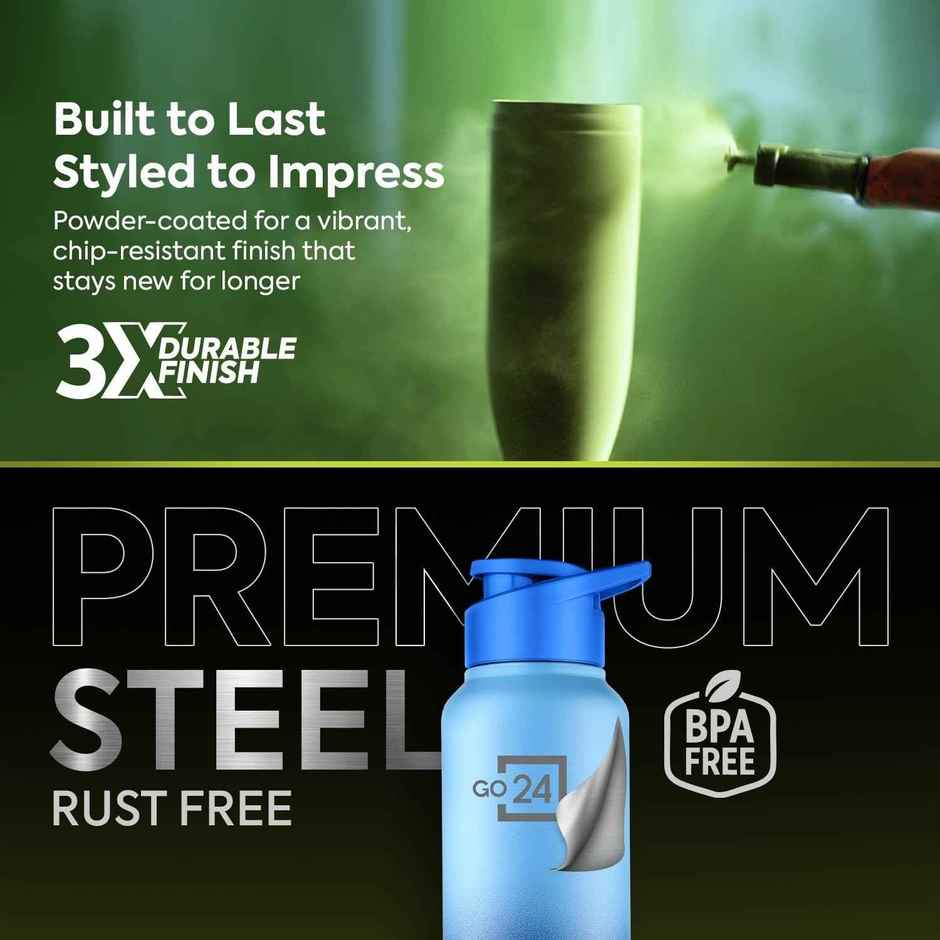 Go24 | Pexpo Craft Pro Stainless Steel Sports | Fridge Water Bottle with Sipper Cap | Blue & Dark Blue