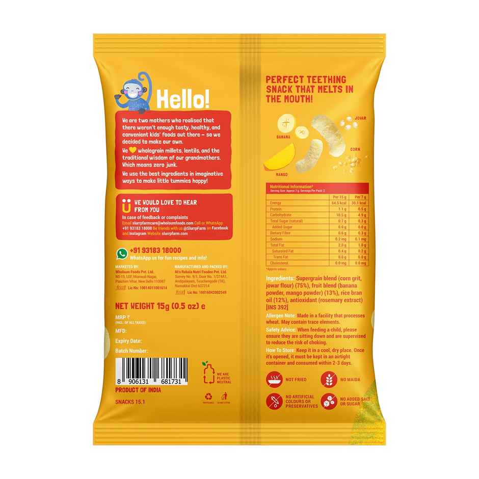 Slurrp Farm No Salt No Sugar Mango Banana Teething Puffs