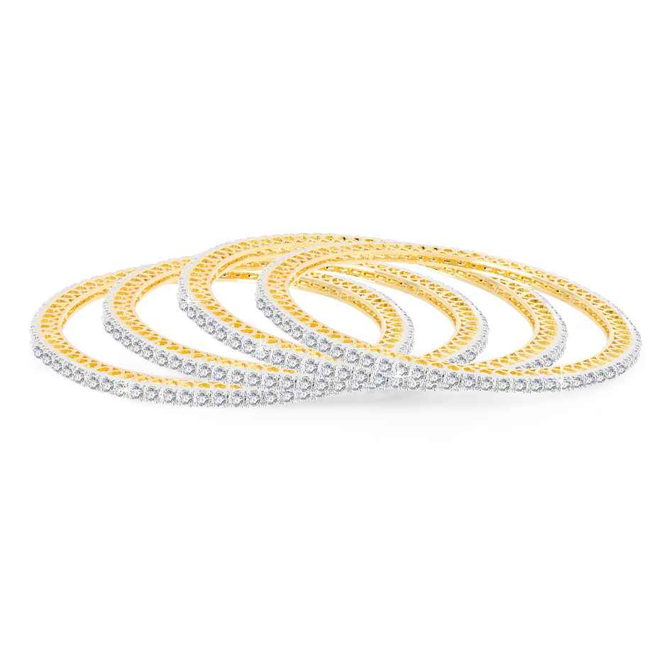 Yellow Chimes Gold Plated Bangles Set for Women | White AD Diamond Design