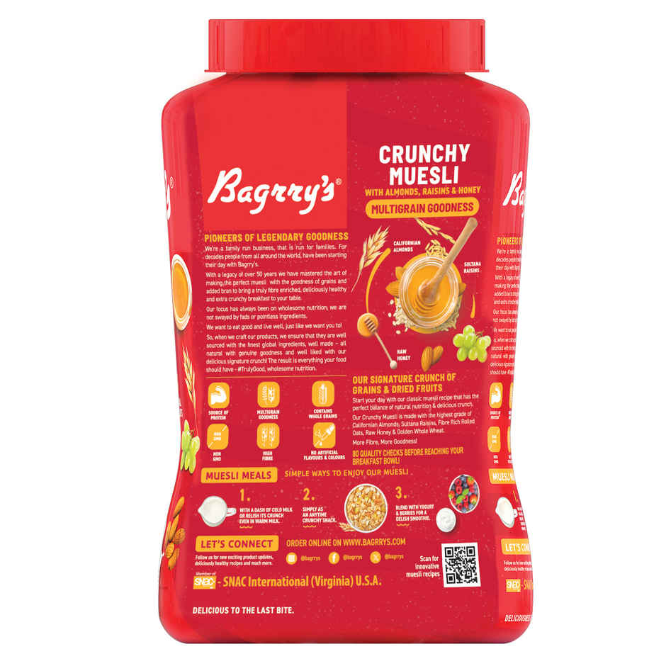 Bagrry's Crunchy Muesli with Almonds, Raisins & Honey(40% Oat Clusters)