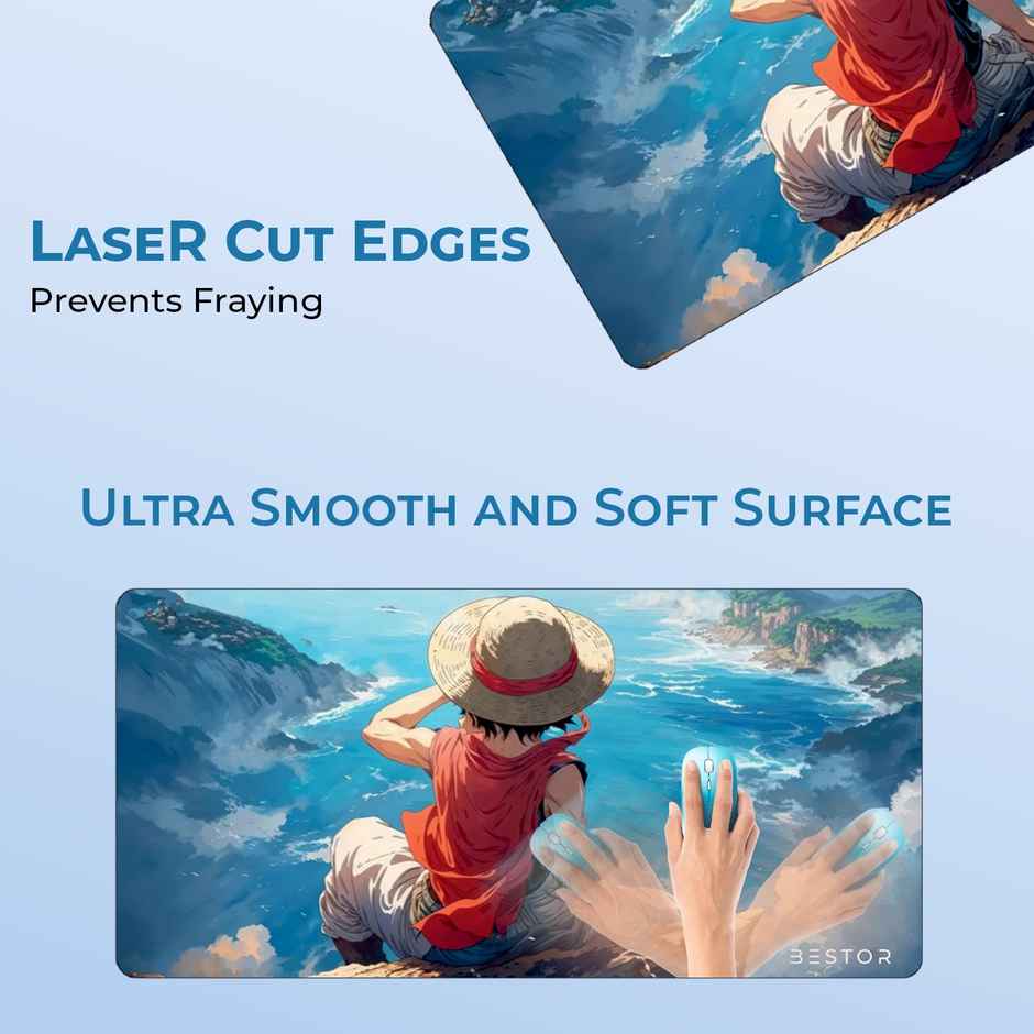 Bestor Luffy Ocean Cliff Anime Mouse Pad | 60x34 cm | Non-Slip Base Mouse Mat | Sky Blue