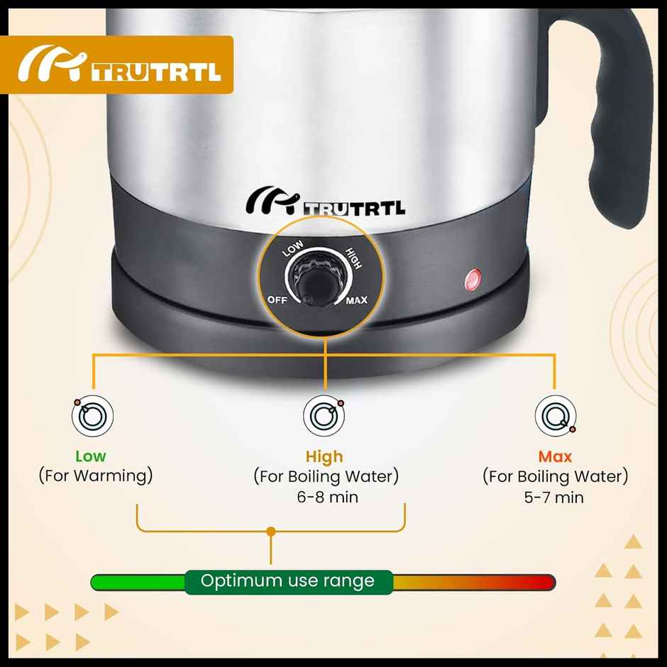 truTRTL Multipurpose 1.3 Litre Electric Kettle, 600W with Temperature control Knob, Rustproof Stainless Steel - Silver