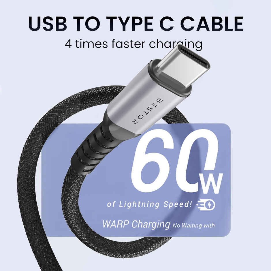 Bestor Type C to Type C Cable | 60W | 1 m | Nylon Braided | Fast Charging