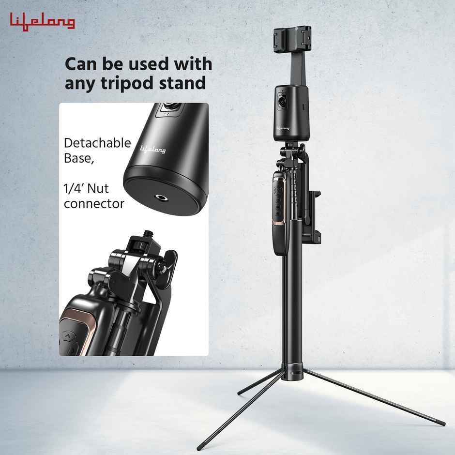 Lifelong Auto Face Tracking Tripod | 360 Rotation Mobile Stand for Video Recording | Rechargeable