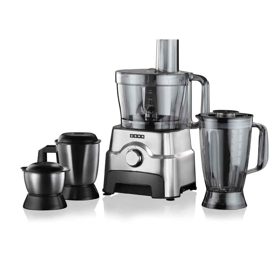 Usha Food Processor 3811 | 1000W Copper Motor | 3 Jars | Centrifugal Juicer | SS Finish - Black