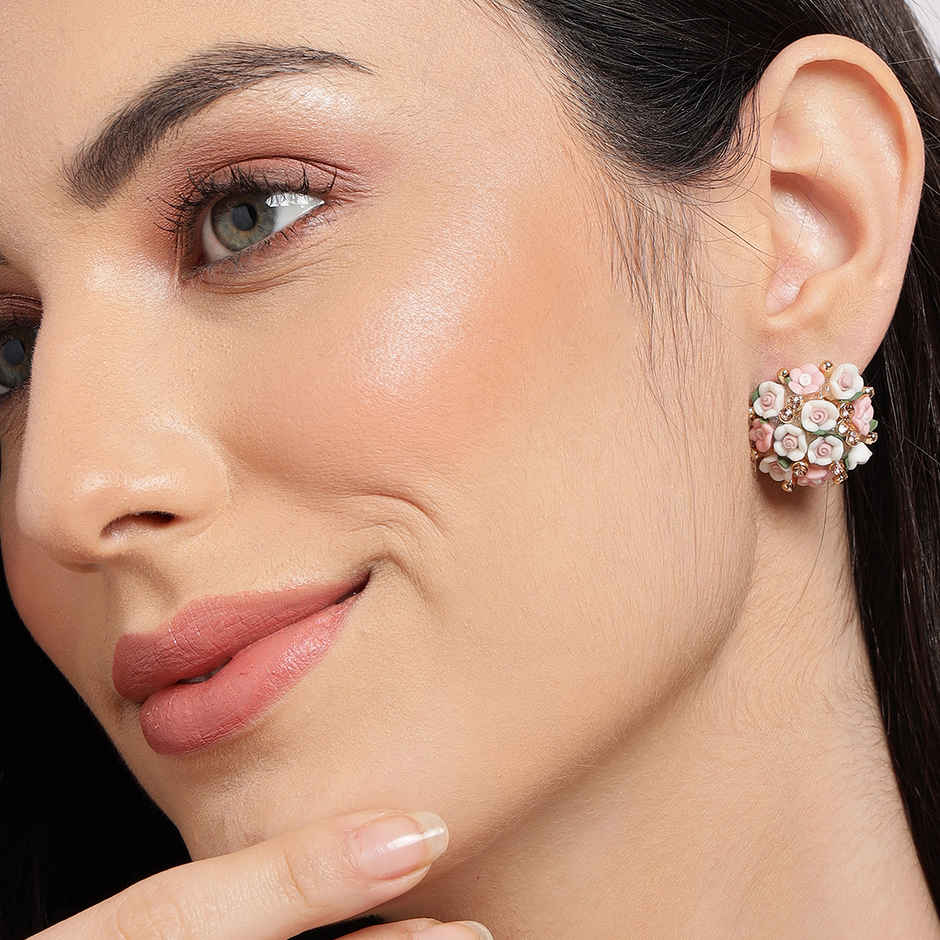 Sohi Pink White Floral Studs Earrings