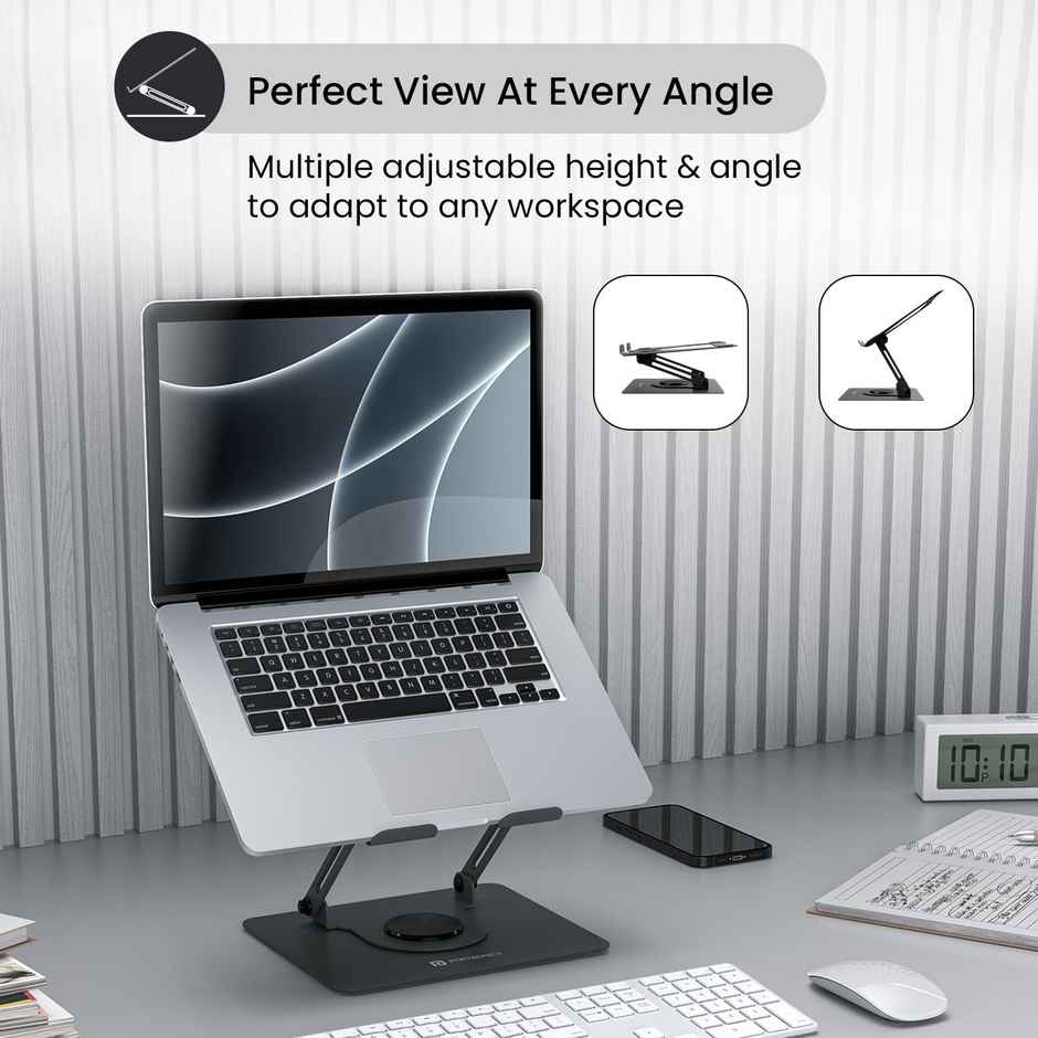 Portronics My Buddy K11 Metal Laptop Stand with 360 Rotation | Height & Angle Adjustable - Black