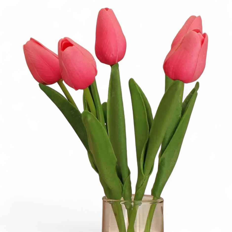 Tied Ribbons Set Of 5 Artificial Tulip Flowers Bunches Without Vase