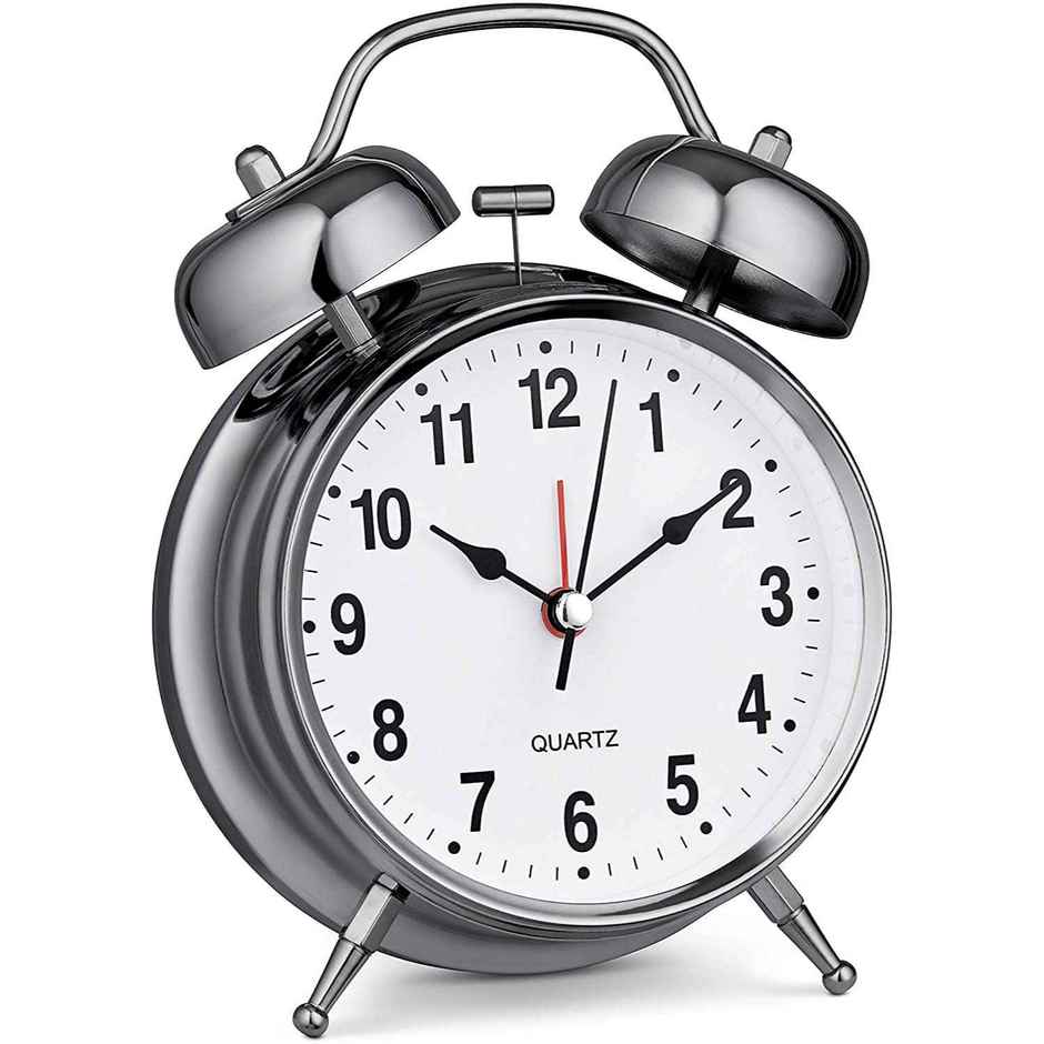 Perpetual Alarm Analog Clock | Non-Ticking Quartz with Backlight | Silver - 11.4 cm
