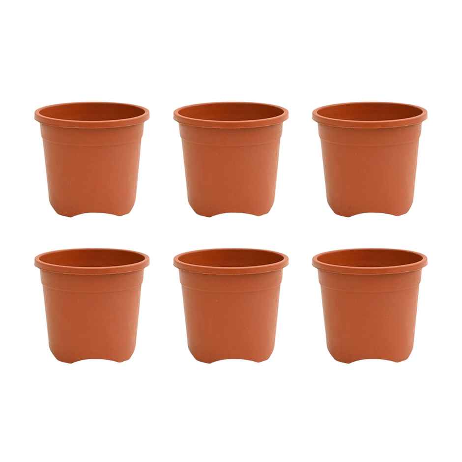 Ugaoo Gardening Plastic Pots For Plants (6 Inch Brown Color Set Of 6 ) Plant Container Set