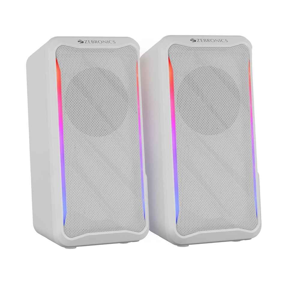 Zebronics Igloo 2 | 2.0 Speakers | 10 W | RGB LED | USB Powered | AUX | Volume Control Pod | White