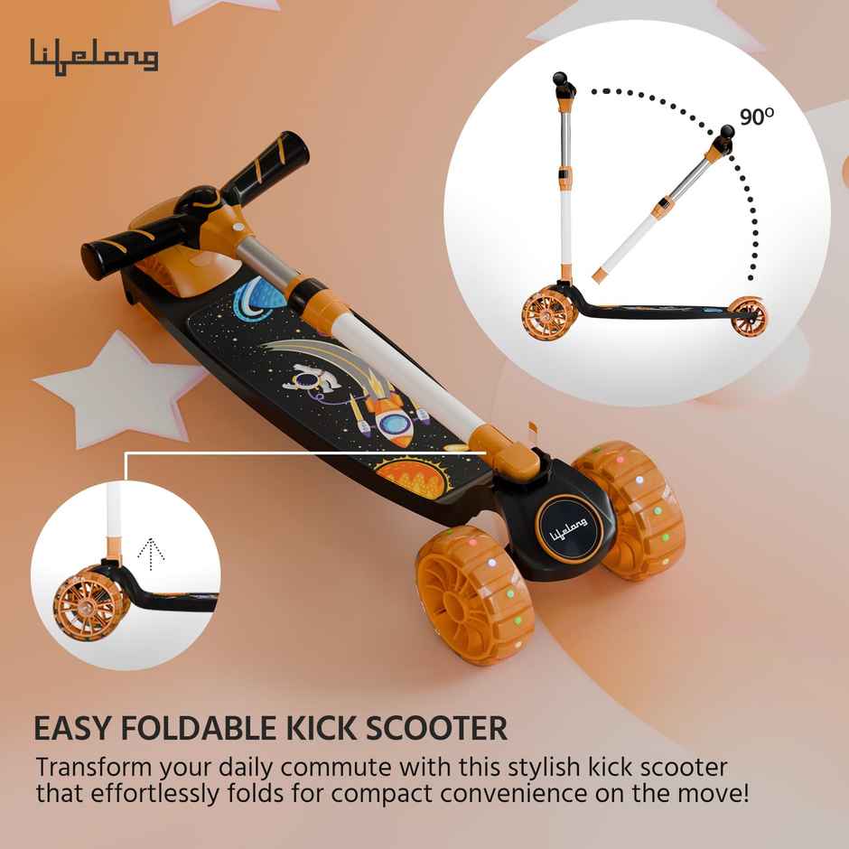 Lifelong Scooter For Kids 3+ Yrs 3 Changeable Colours PVC LED Wheels Adjustable Height LLKS19