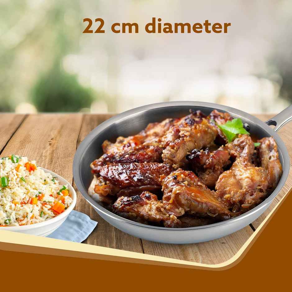 Agaro Royal Honey Comb Frying Pan 22 cm, Durable & Triply Steel with Honey Comb, 4 mm thick plate