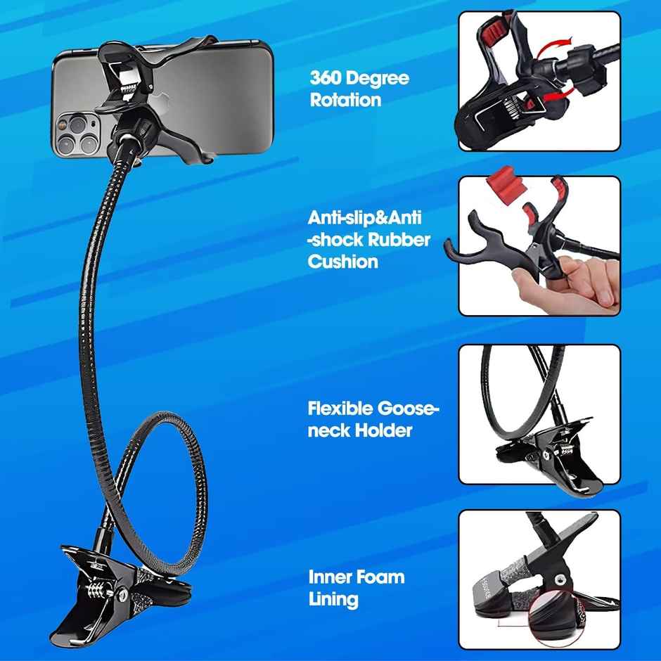 Sounce Mobile Stand Holder | Metal Built | Flexible Cell Phone Stand for Video, Black