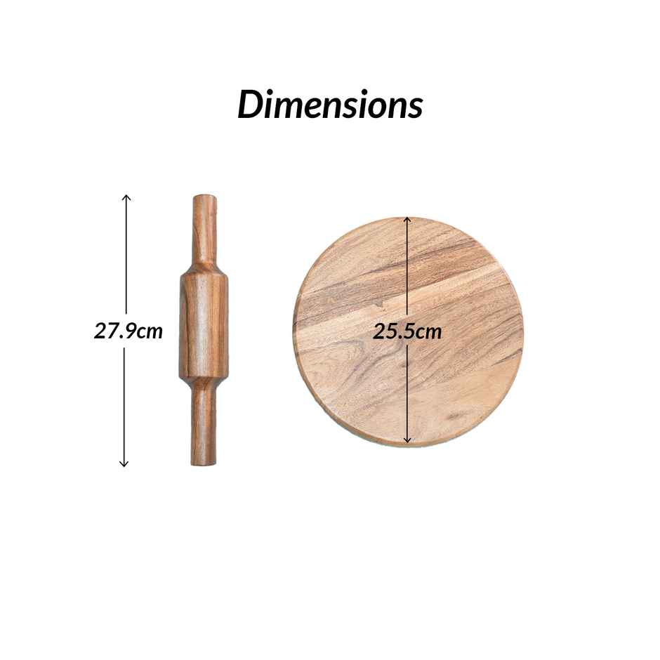 Urbanfix Single Block of Acacia Wood | Reversible Chakla Belan Chopping Board No Dyes or Polish