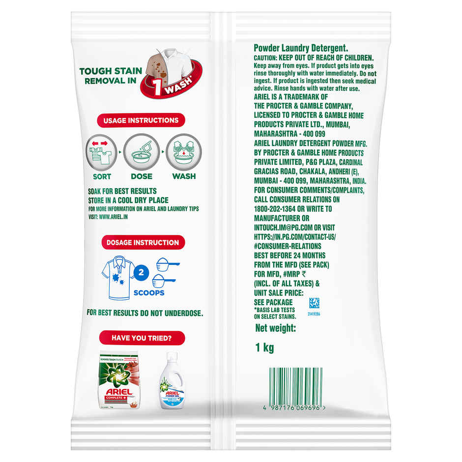 Ariel Perfect Wash Detergent Powder - Removes Tough Stains Like Haldi In 1 Wash