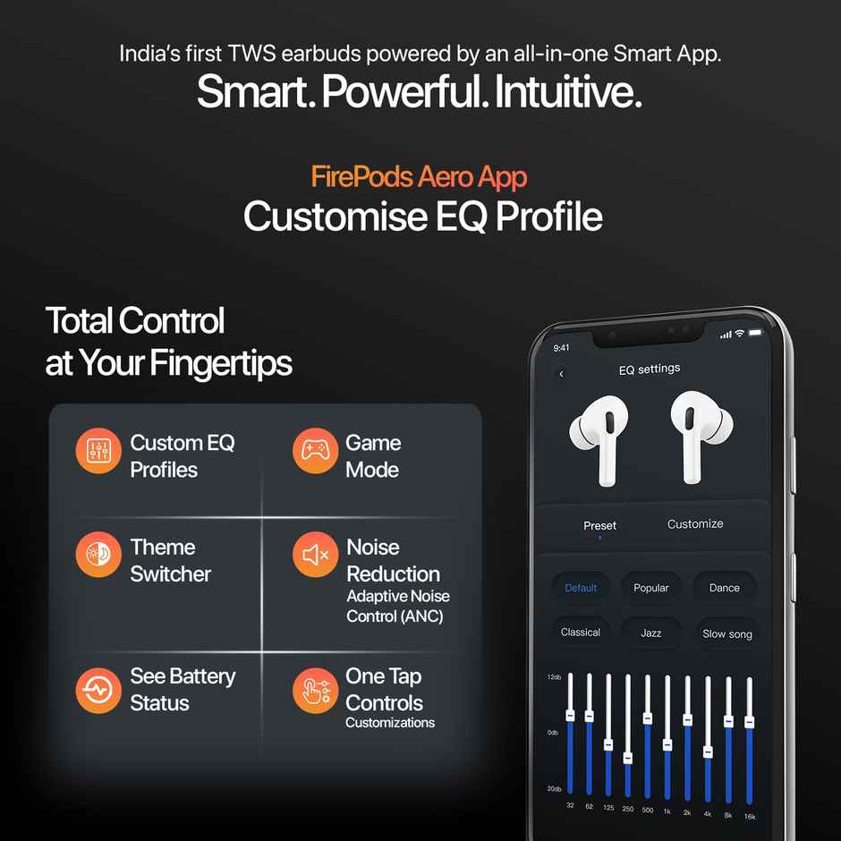 Fire-Boltt Fire Pods Aero Pro TWS Earbud with Custom EQ Profile, Quad Mic ENC & 50H Playtime, Ultra Low 50ms Game Mode, Walnut