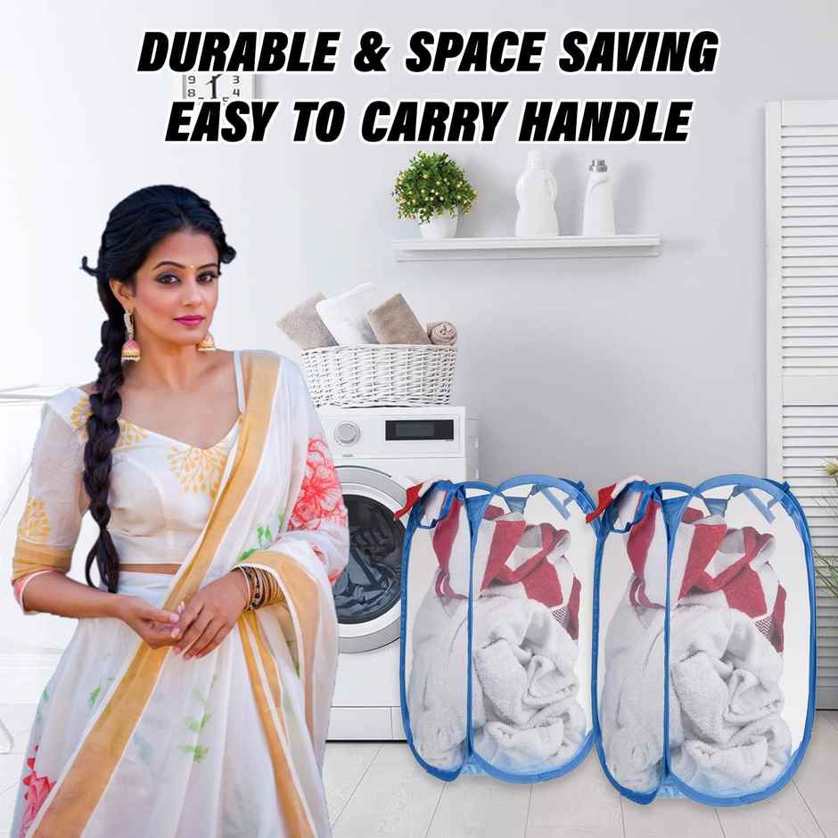Kuber Industries Nylon Mesh Laundry Basket with Handles|Netted Lightweight Laundry Bag (Assorted)