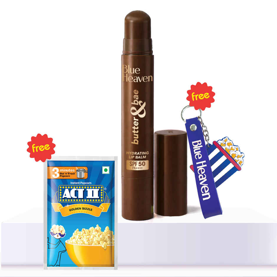 Blue Heaven Butter & Bae SPF 50 Lip Balm with Free Key Chain & Popcorn