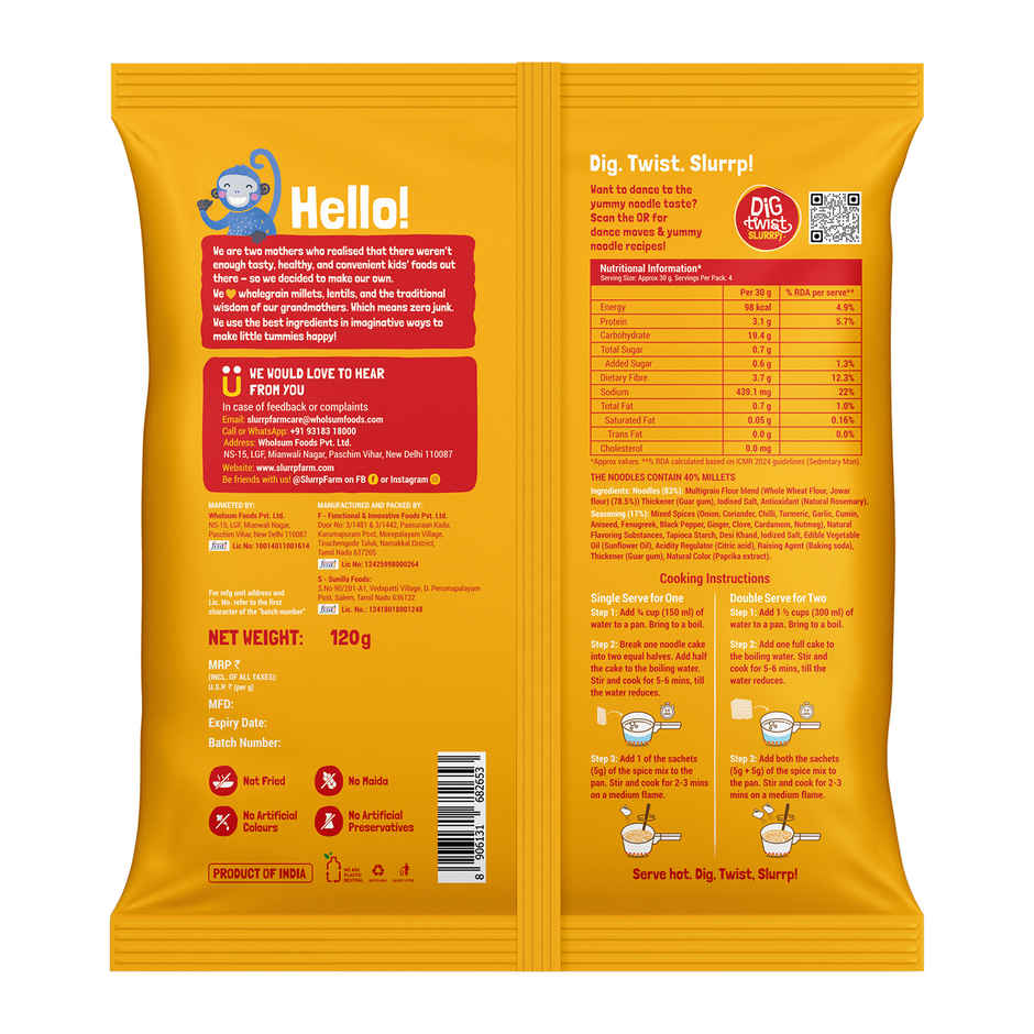 Slurrp Farm No Maida Instant Millet Noodles- Magic Masala, Not Fried, Millet Noodles (Pack Of 2)