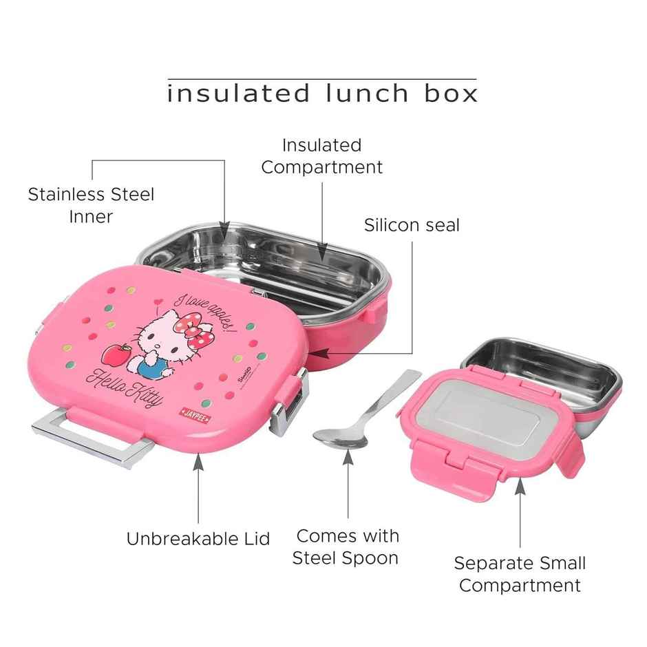 Jaypee Missteel Stainless Steel Insulated Lunch Box for Kids, Hello Kitty Print Dark Pink, 650ml