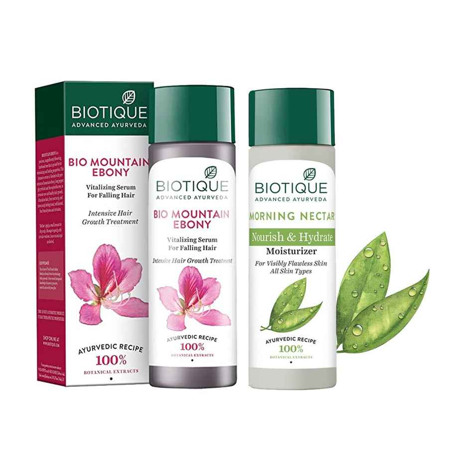 Biotique Mountain Ebony Anti Hair Fall Hair Serum(120ml) & Biotique Morning Nectar Nourish & Hydrate Moisturizer(120ml) Combo