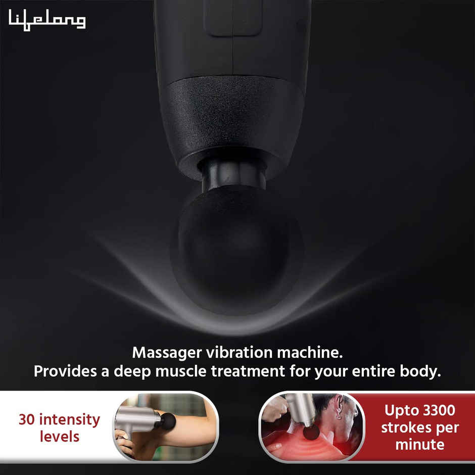 Lifelong Gun Massager | Percussion for Full Body Pain Relief | 6 Heads |LED Touch | 30 Speed Levels