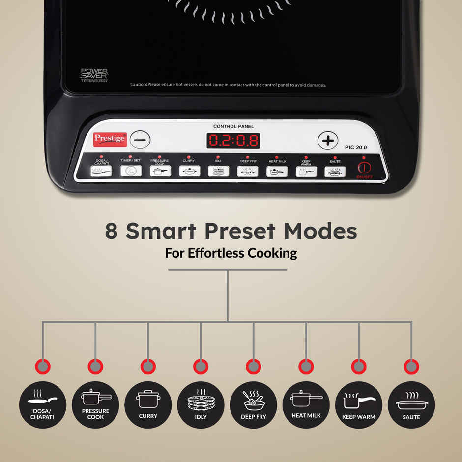 Prestige PIC 20 Induction Cooktop | 1600 W | 4 kV Surge Protection | Soft Touch Button | Easy to Clean | Black