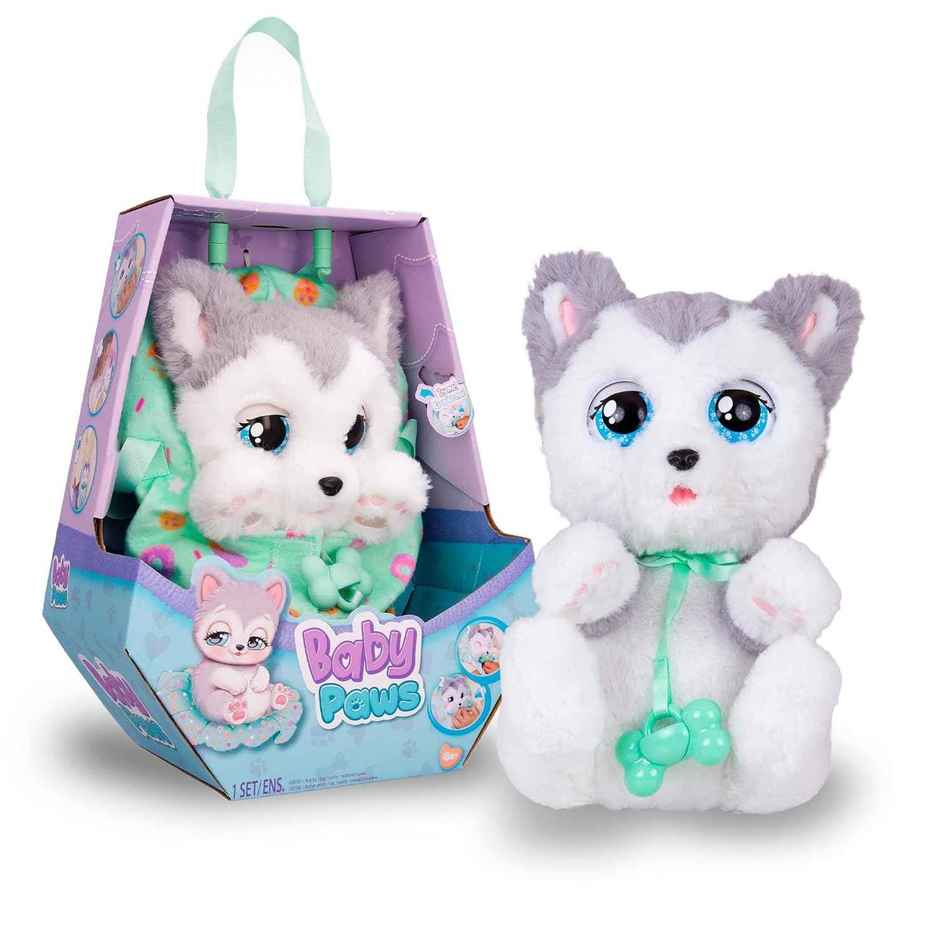 Baby Paws Interactive Siberian Husky Plush with Swaddle Bag & Sounds (Ages 4+)