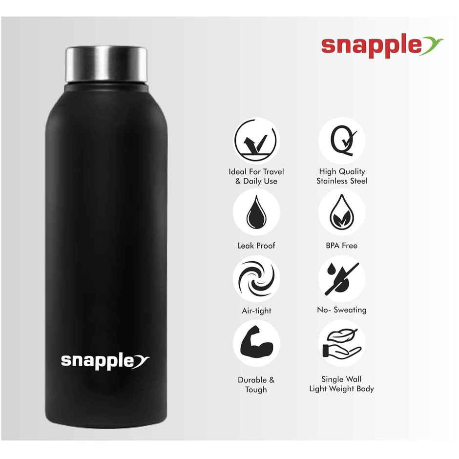 Snapple Stainless Steel Mist Single Wall Fridge Bottle | Black | 1 L