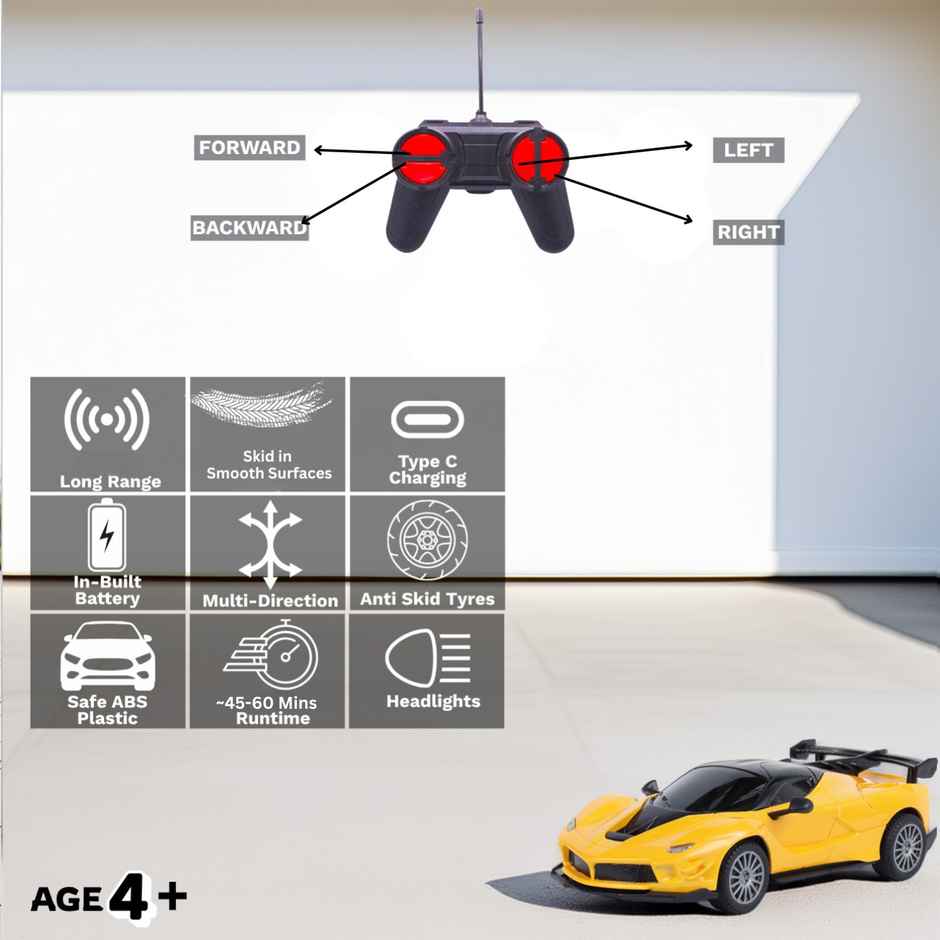 Race N Roll Hi Speed Rechargeable Remote Control Car 1:24 - Fer Yellow