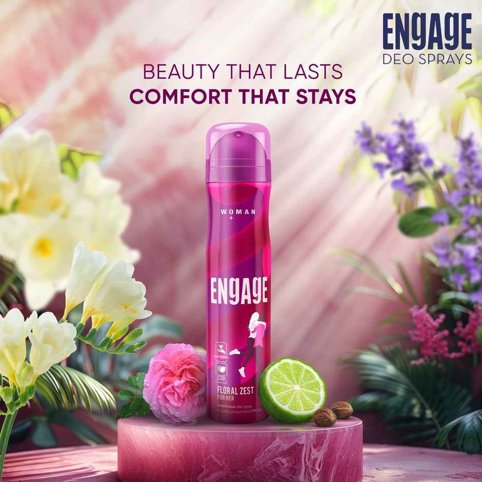 Engage Floral Zest Deodorant for Women, Citrus & Floral, Skin Friendly