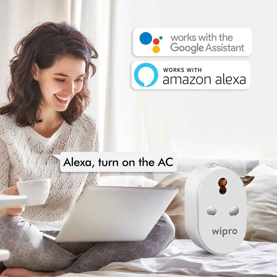 Wipro 16A Wi-Fi Smart Plug with Energy Monitoring (Works with Alexa and Google Assistant)