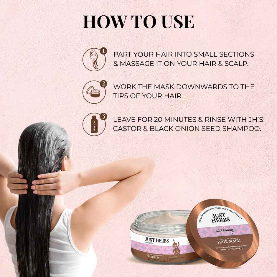 Just Herbs Anti Hairfall Natural Hair Mask With Castor & Black Onion Seed For Dandruff