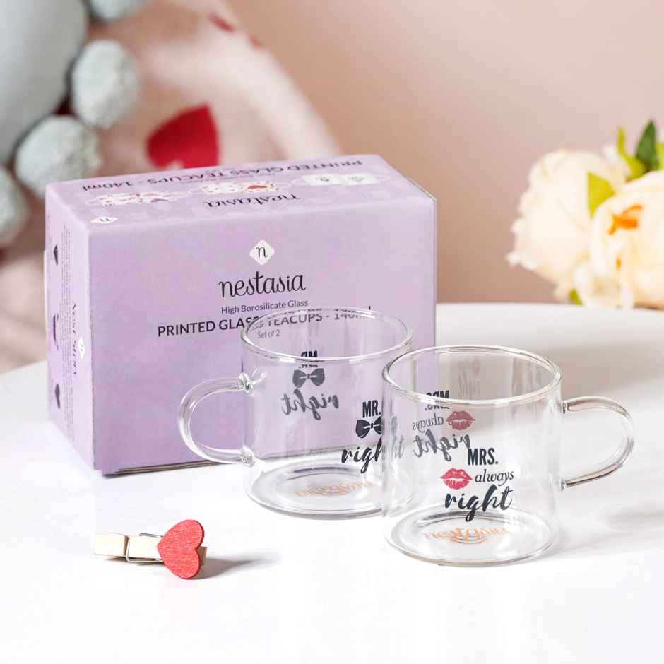 Nestasia Mr Right Mrs Always Right Glass Small Tea Cup | 140 ml