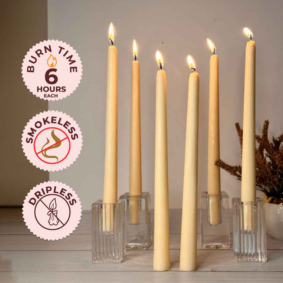 EKAM Scented Taper Candles (6 pcs) Gift Pack | Cedar & Mahogany | 52 g | 6 H Burn | Table Decor