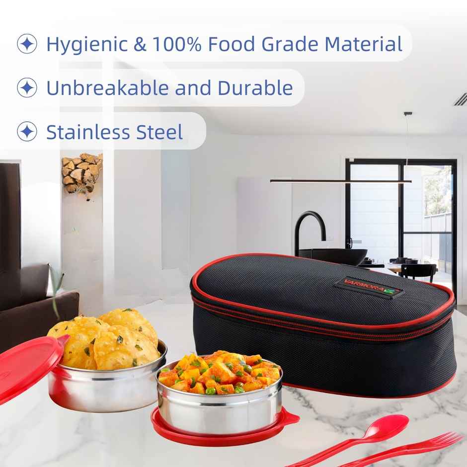 Varmora Xtra Fresh Raspberry Pink Leak Proof Stainless Lunch Box 2 Storage Containers 390 ml each